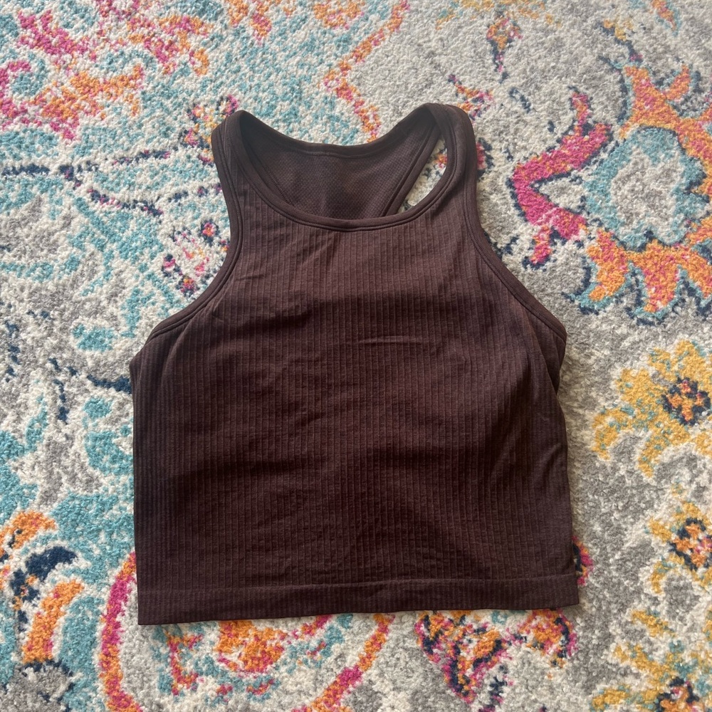 lululemon ebb to street racer back crop tank top in espresso
